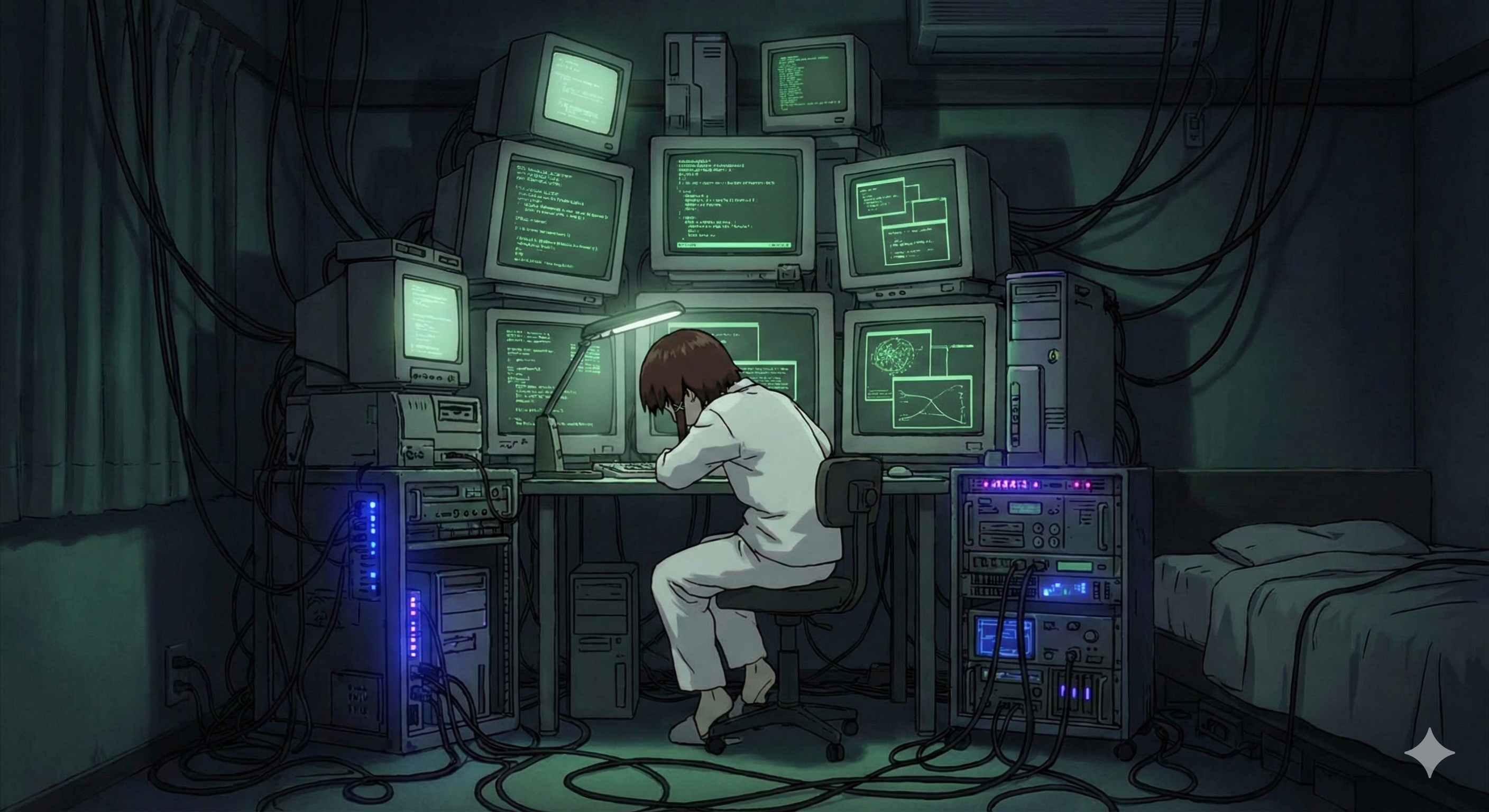 Terminal - Lain en su habitación con múltiples monitores