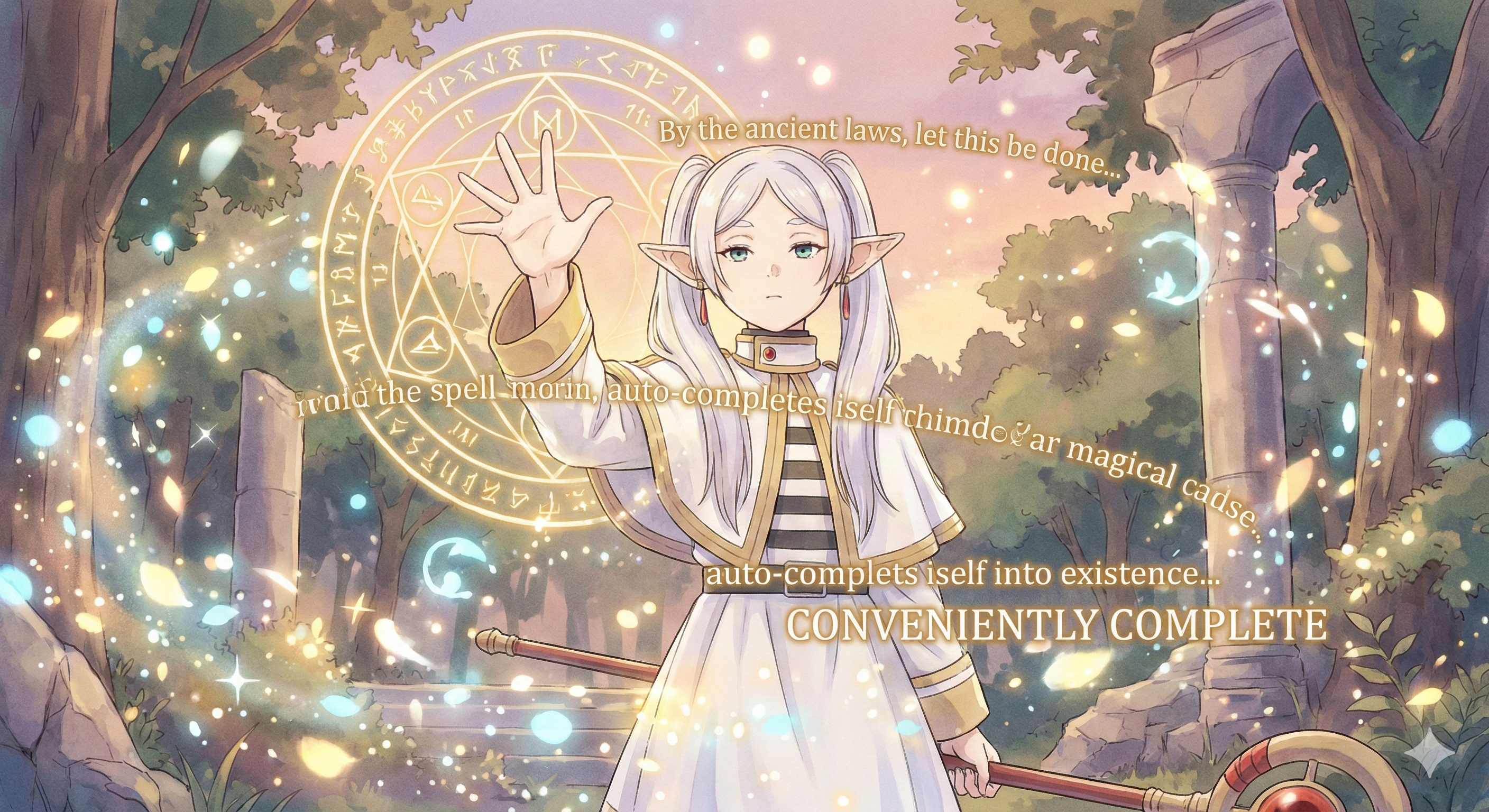 Tab completion - Frieren usando magia de autocompletado