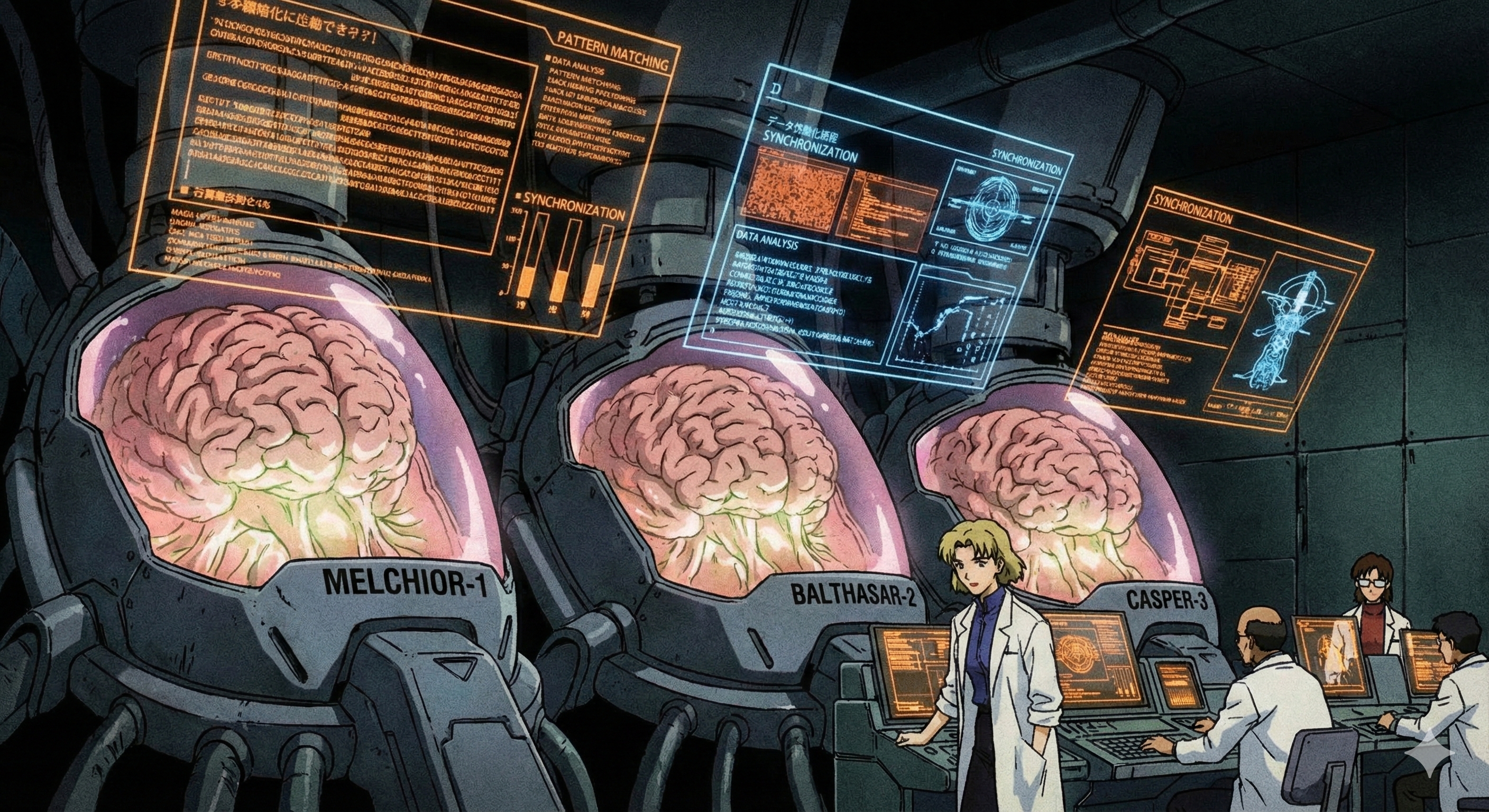 Grep - MAGI system de Evangelion analizando patrones