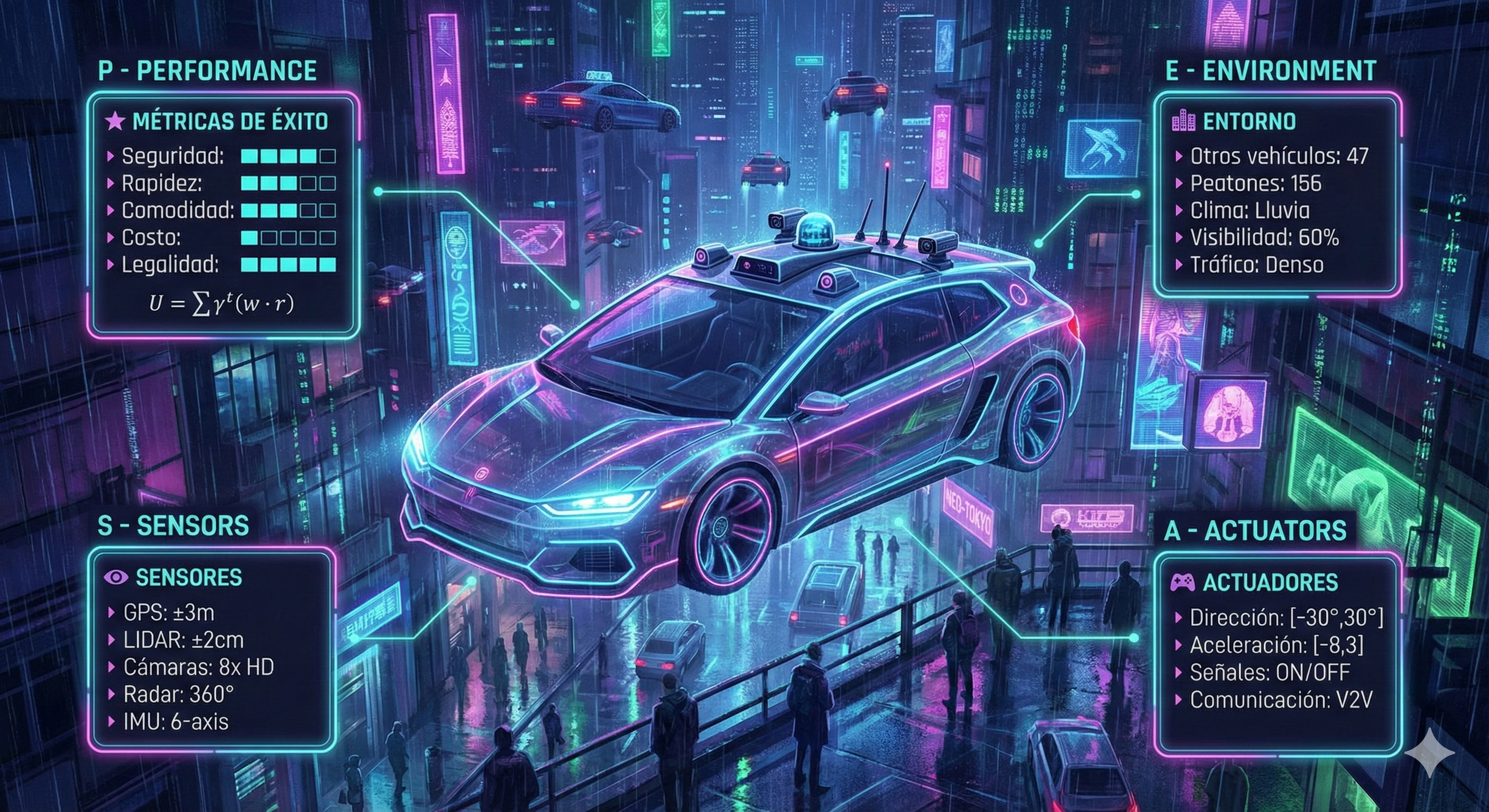 Taxi Autónomo - Sistema PEAS Completo